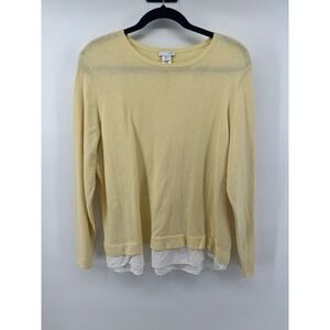 J. Jill Yellow Layered Look Button Back Sweater Large Petite Cotton Blend Top